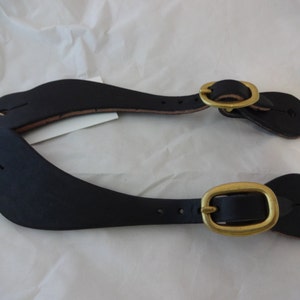 West Coast Tack Hermann Oak Harness Leather Black Western Spur Straps Solid Brass Oval Buckles Pair New
