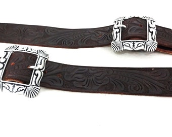 Éperons mexicains vintage avec sangles en cuir epais