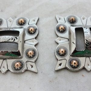 New Pair Slotted Square Conchos Pico Berry Antiqued Silver Copper Leather Rosettes Western Saddle Chaps  Horse Headstall
