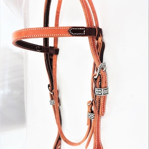 Two Tone Harness Leather Browband Headstall Jeremiah Watt Buckles Conchos Western Horse West Coast Tack