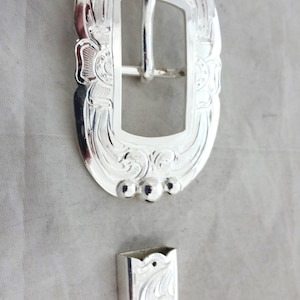 Zuni Schnallen-Set, 2-teilig, Glänzende Sterlingsilber-Platte, 2 Stück, 2 Stück, 2 Stück, 2 Stück, 1 Stück