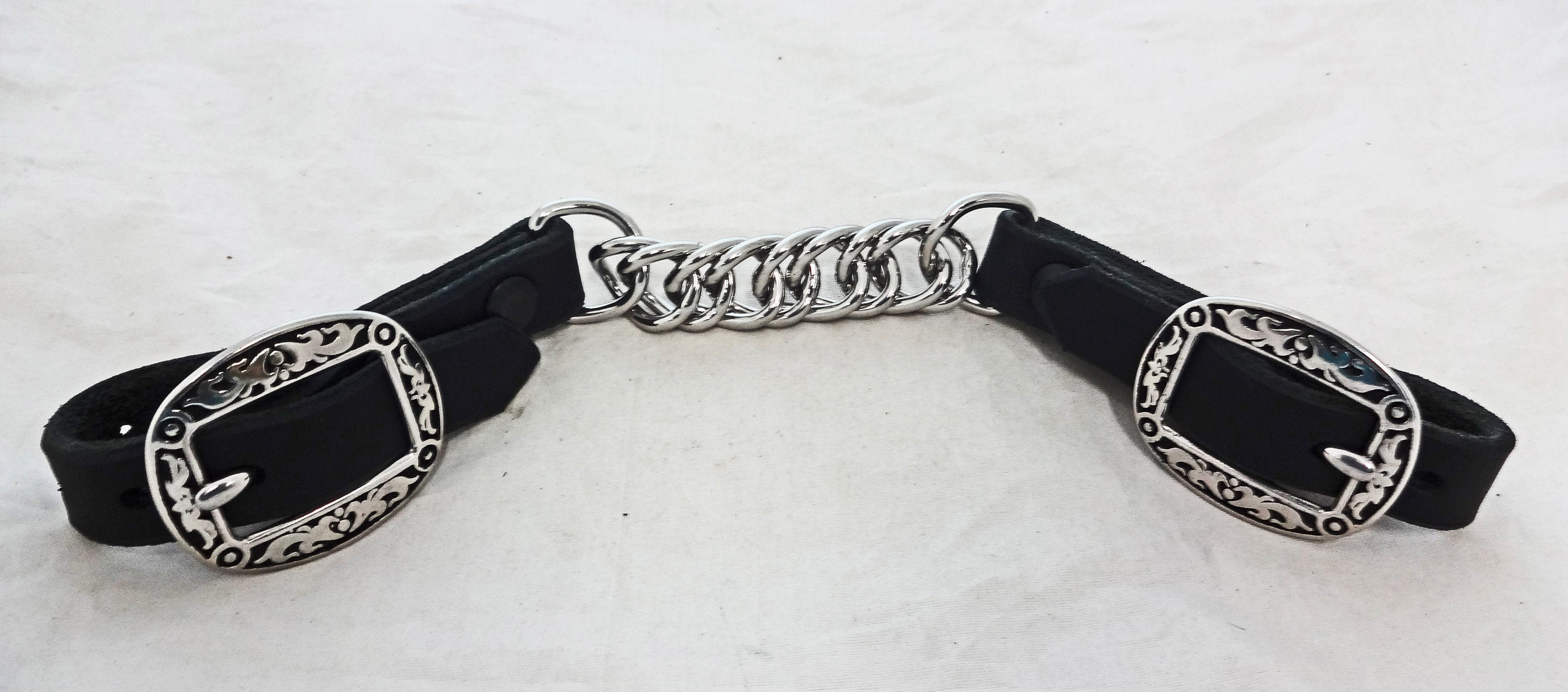 Sangle De Cheval En Cuir Latigo Noir - Chaîne à Maillons Plats, Boucle Jeremie Watt - West Coast Tack