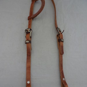 Punchy West Coast Tack Hermann Oak Harness Leather One Ear Headstall Brown Iron German Silver Buckles Western Horse Tack