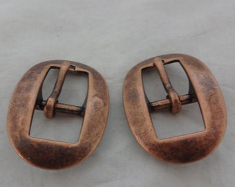 Pair Sleek Cart Oval Buckles Antiqued Copper Horse Tack Belts Hardware Western Spur Straps Headstall