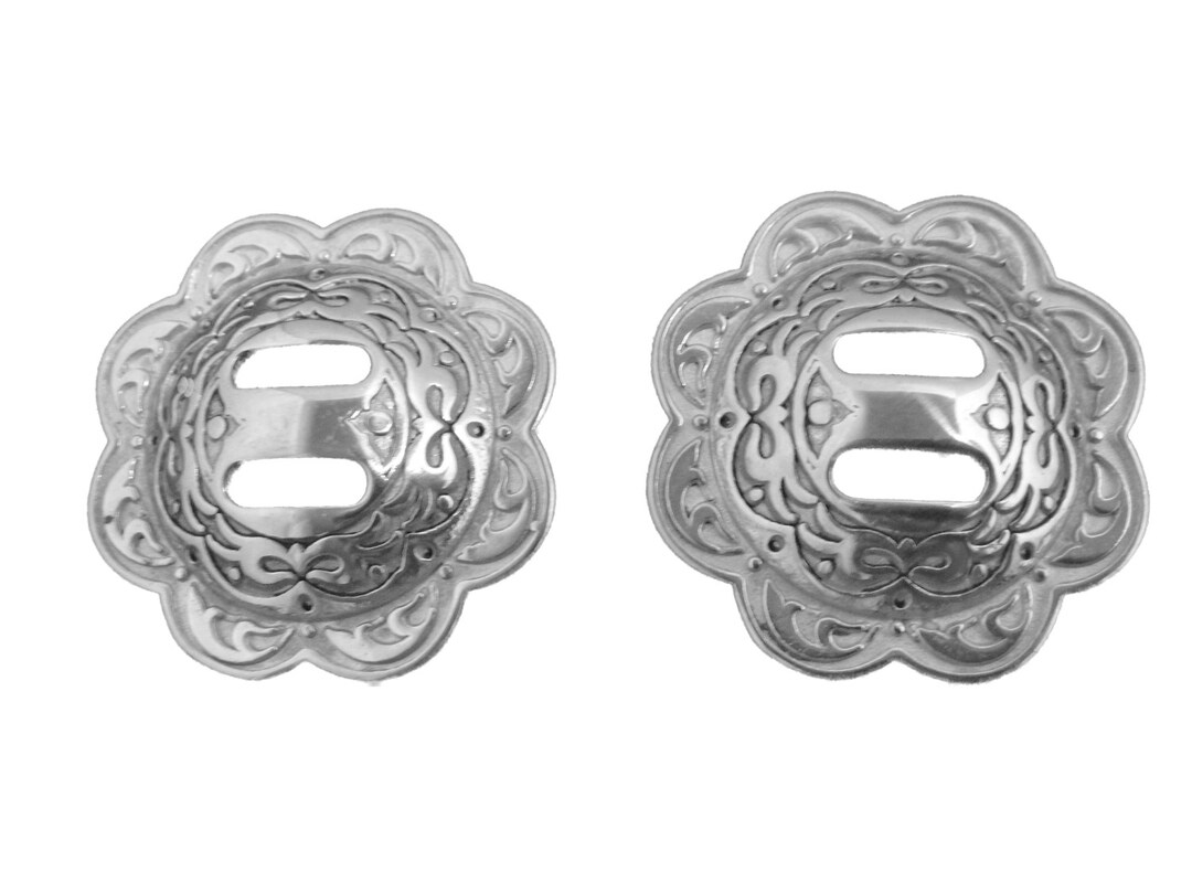 New Pair Jeremiah Watt Horse Shoe Brand Slotted Conchos Floral Western