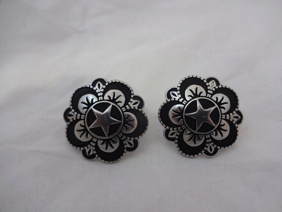 Paire De Rosaces (conchos) Vintage Victor Custom Tack En Argent Sterling - Boucles Ovales Pour Bride