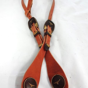 Longhorn West Coast Tack Hermann Oak Harness Leather One Ear Headstall Brown Iron Conchos Buckles Western Horse Tack Brass Steer Head New