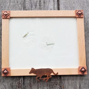 Beeld Frame Wood Western Copper Square Rosettes Conchos 18 x 14&quot; Metal Steer OOAK Wall Hanging Mirror Hanger Wedding Rustiek