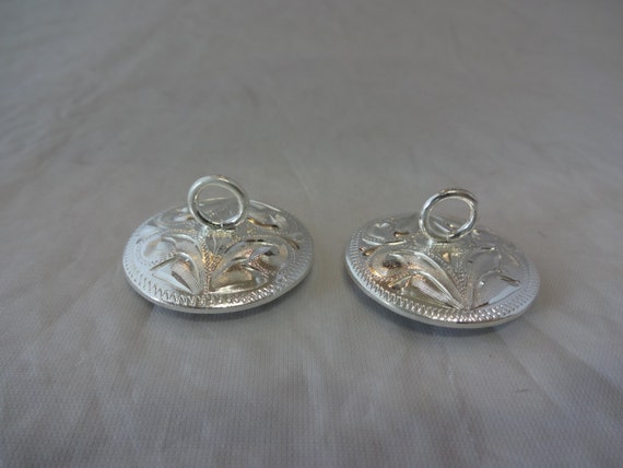 Nouveau l'oreille Y pièce Concho Hansen Western Gear gravé en argent massif Overlay ou ceinture Silverplate Headstall quincaillerie cheval Tack bridage - France