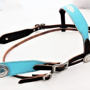 Aqua Turquoise Stingray Headstall West Coast Tack Dark Brown Bridle Leather OOAK Jeremiah Watt Conchos Horse Tack New