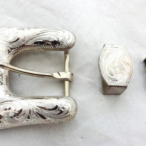 3 Piece Laredo Sterling Overlay Buckle Set Belt Hansen Western Gear Keeper Tip Horse Tack Sizes