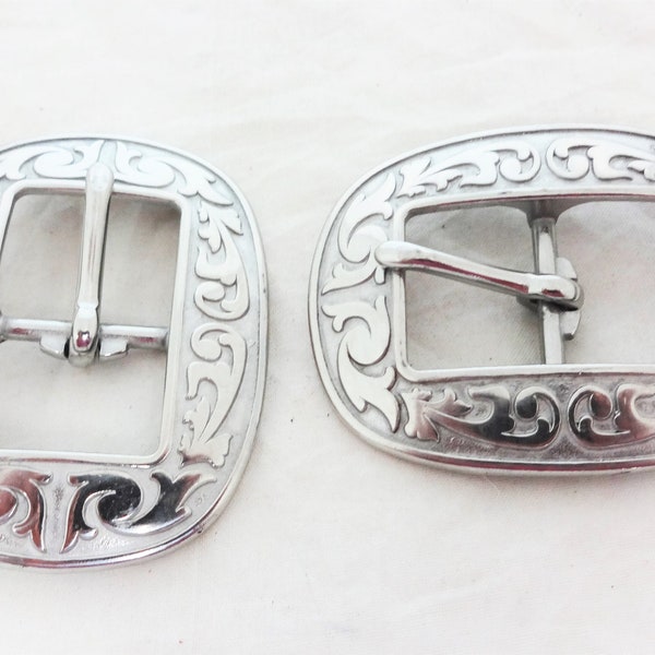 New Pair Jeremiah Watt Oval Buckles Floral Stainless Steel Western Horse Tack Hardware