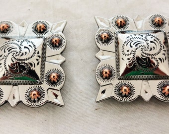 Nieuw paar vierkante concho's picobes antiek zilver koperen westernzadelchaps paardenhoofdstel