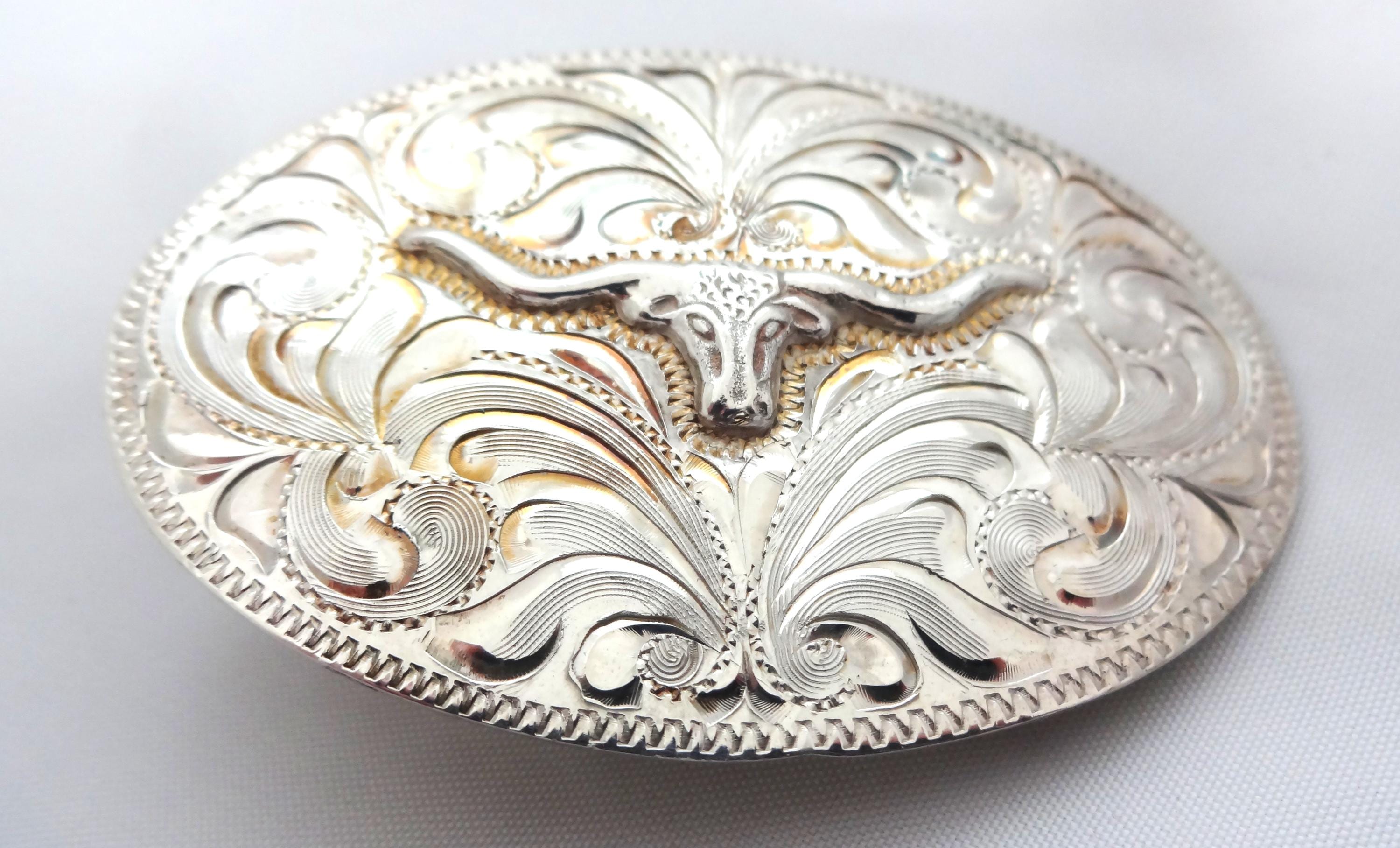 Sterling Silver Belt Buckle Oval Hansen Western Gear 