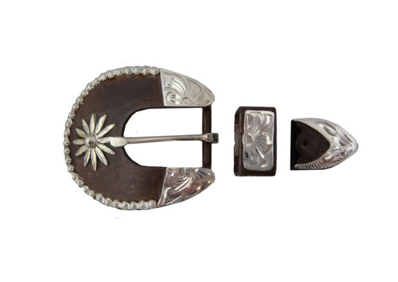 Sierra Star 3 Piece Buckle Set Hansen Western Brown Iron Silver Horse Headstall