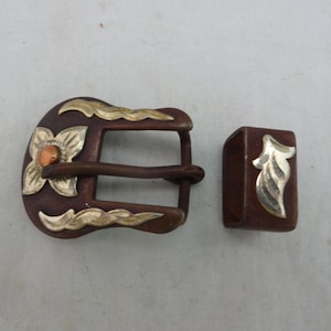 New Brown Iron German Silver Copper Floral 5/8&quot; Belt Buckle Keeper Loop Western Horse Tack Hardware Headstall