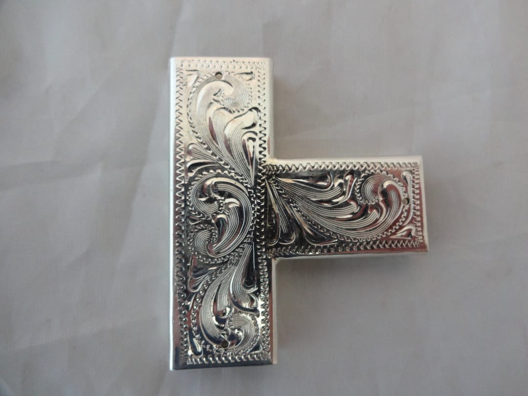 Nouveau l'oreille Y pièce Concho Hansen Western Gear gravé en argent massif Overlay ou ceinture Silverplate Headstall quincaillerie cheval Tack bridage - Canada