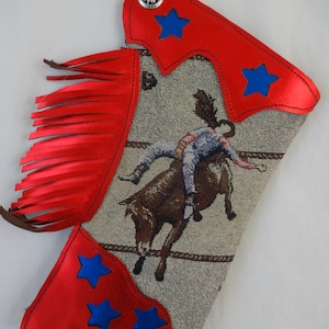 Mini Chap Christmas Stocking Rodeo Metallic Fringe Bareback Horse Cowboy Stars