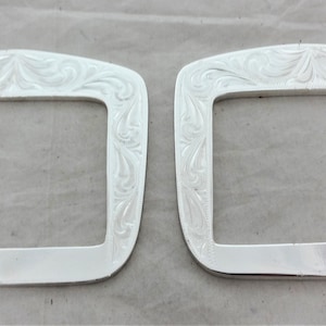 Silver Square Flat Saddle Dees 3&quot; Engraved Pair Cinch Horse Tack Hardware Hansen Western Gear Leatherwork