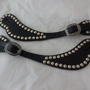 Spotted Western Black Harness Leather Western Spur Straps West Coast Tack Pair Jeremiah Watt Buckles