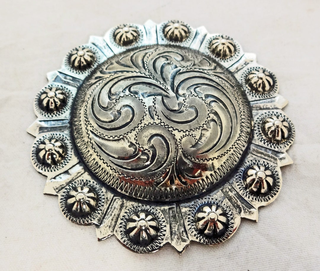 Engraved Yuma Berry Antiqued Silver Plate Hansen Western Gear Screw