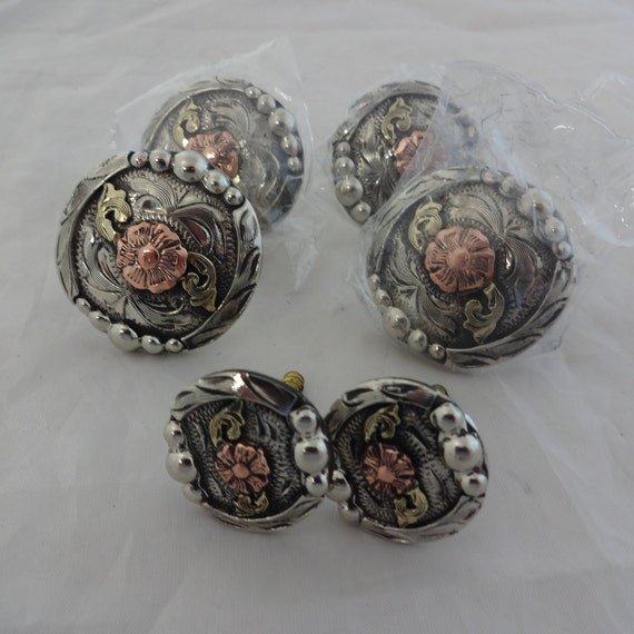 New Set of 6 Conchos California Antique Flower Bubble Silver plate Hansen Western Gear Wood Screw Back Western Saddle Horse Tack