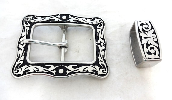 New Jeremiah Watt Square Floral Western Belt Buckle Loop Set  display picture 3