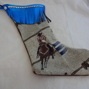Christmas Stocking Western Barrel Racer Bling Swarovski Rhinestones Concho Metallic Leather Fringe Rodeo Horse Sock Gift Bag Wine Tote