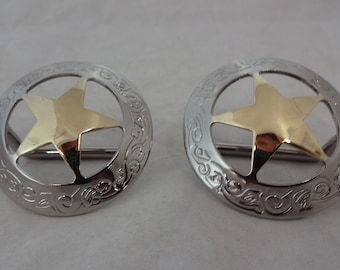 Pair Texas Star Conchos Bridle Loop Back Horse Tack Headstall Scarf Slide Western