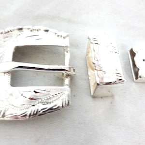Barbed Wire 3 Piece Set Buckle Keeper Loop & Tip Silver Plate Hansen Western Gear Horse Tack Headstall Hardware