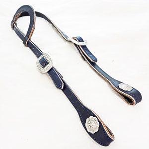 Navy Blue Harness Leather Slip One Ear Headstall Jeremiah Watt Buckles Conchos Western Horse Tack