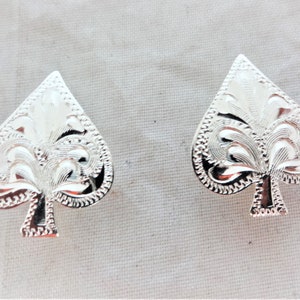 New Pair Card Suit Spade Hansen Western Gear Screw Back Conchos Silver Plate Horse Tack Hardware