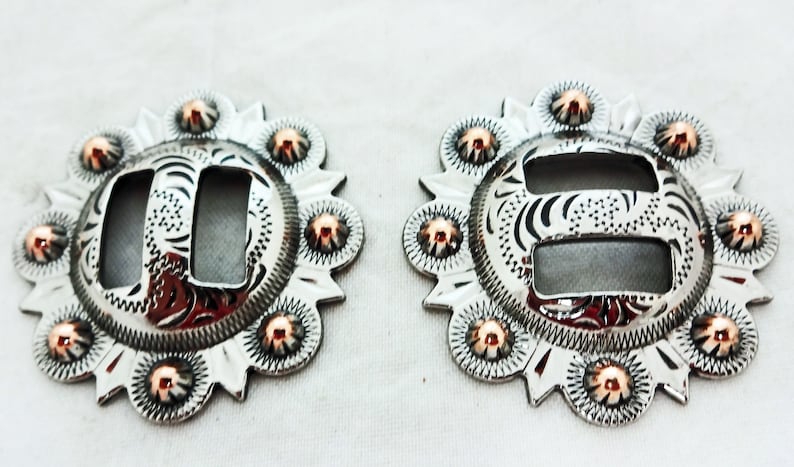 WESTERN HORSE HEADSTALL SADDLE TACK COPPER ENGRAVED ROPE EDGE CONCHOS 1 inch