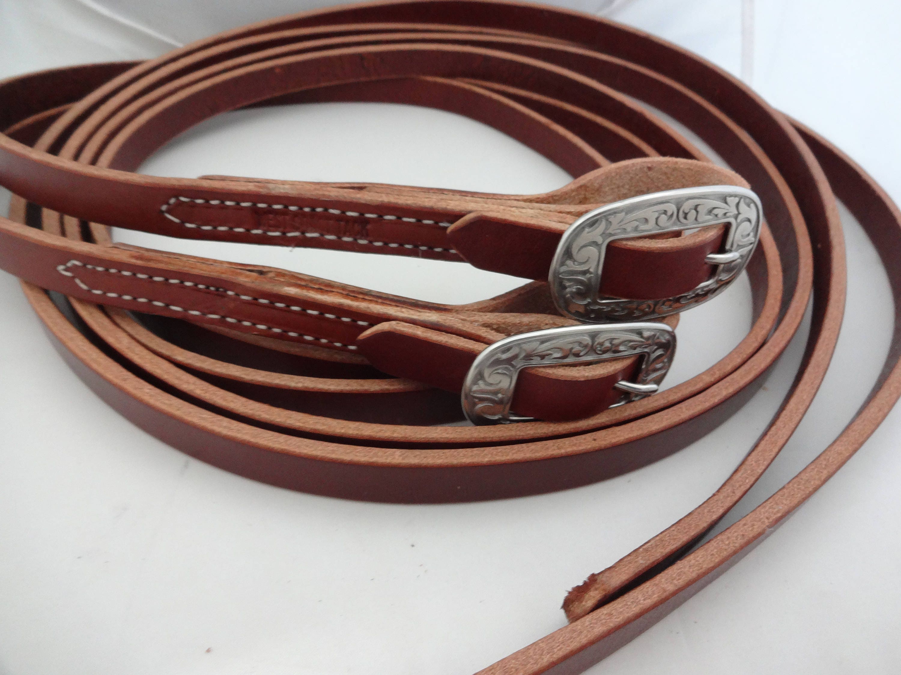 West Coast Tack Split Reins Chestnut Brown Bridle Leather Jeremiah Watt Buckles Western Horse Tack USA Handmade