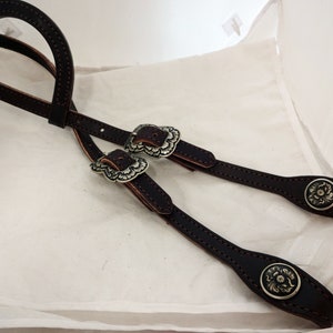 West Coast Tack Jeremiah Watt White Bronze Peony Slip One Ear Headstall Rich Choc Brown Bridle LeatherWestern Horse Tack