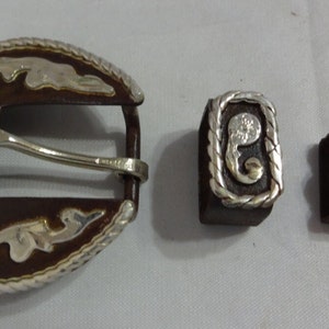 Dakota Bubble Schnallen-Set 3-teilig Hansen Western Gear Braun Eisen Sterling Overlay Gürtel Pferd Tack Hardware Geldbörse