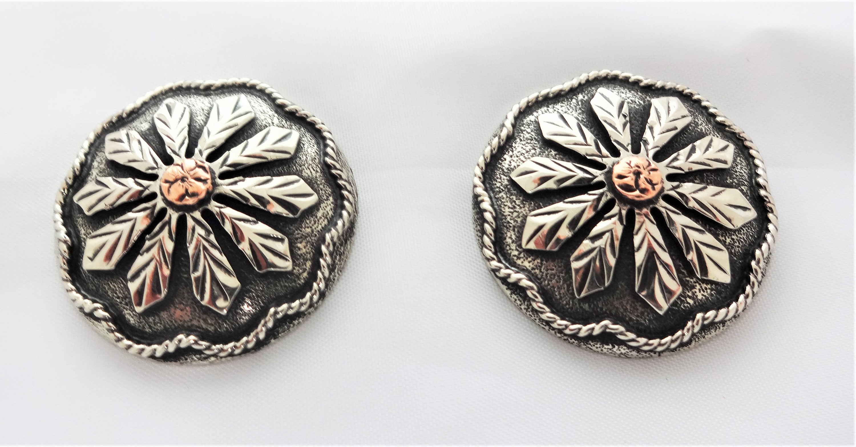 New Pair Conchos Sunrise Antique Sterling Silver Plate Hansen Western Gear Chicago Screw Back Horse Headstalls Chaps Belts Tack Hardware