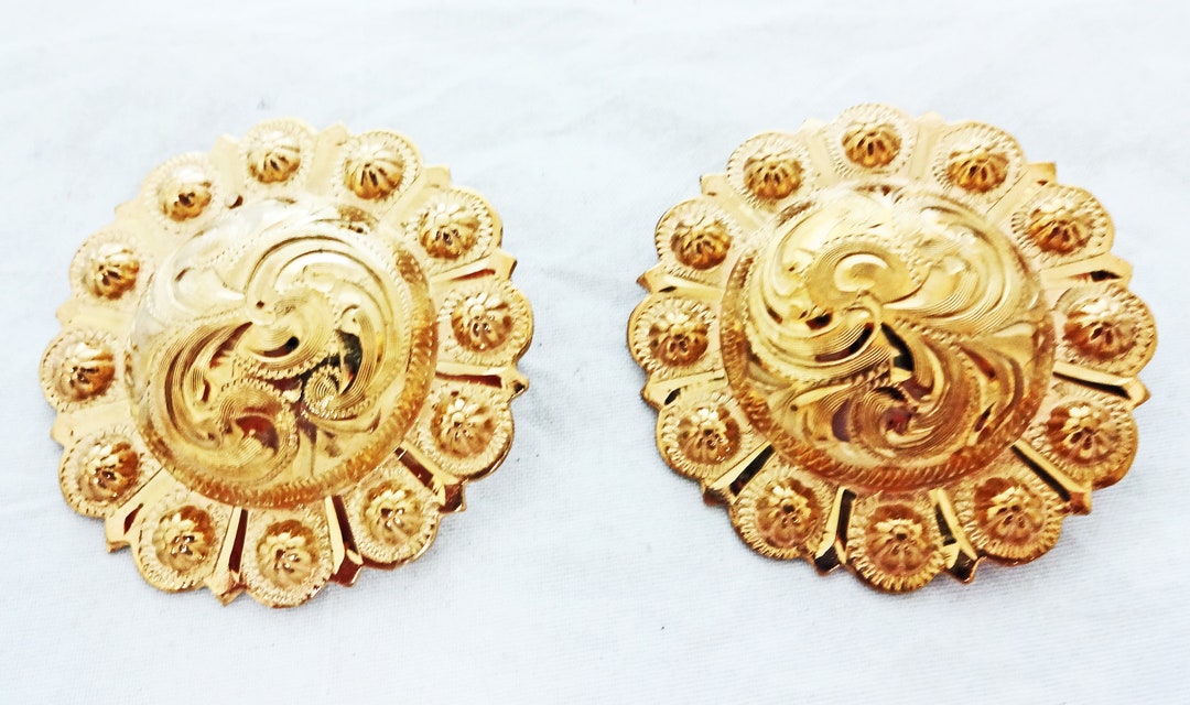 New Pair Engraved Brass Yuma Berry Conchos Hansen Western Etsy