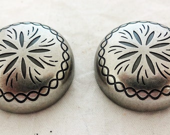 4 Conchos Allemands Anciens Argent Festonné – Bride Fendue – 2 Paires Simco
