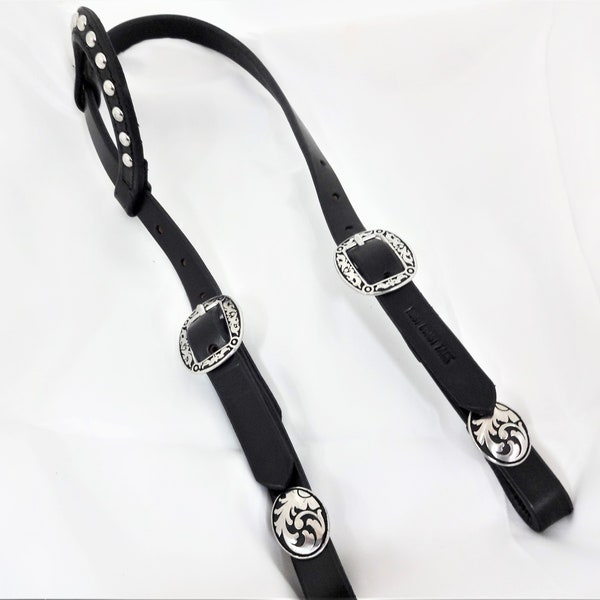 Pony One Ear Headstall Black Hermann Oak Harness Leather Spotted Jeremiah Watt Buckles Conchos West Coast Tack Custom Horse Western