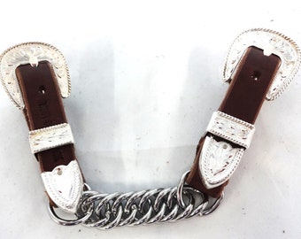 Gourmette pour cheval, cuir Latigo noir, bride western Jeremiah Watt, amure de la côte ouest, 5/8 po. - France