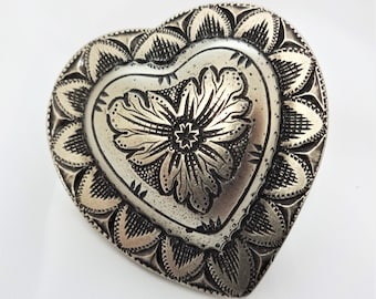 Ny halsduksring Jeremiah Watt hjärta antik vit brons concho bandana Wild Rag häst huvudbonadsbeslag Buckaroo