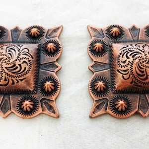 New Pair Antiqued Copper Square Berry Conchos Western Screw Back Chaps Horse Tack