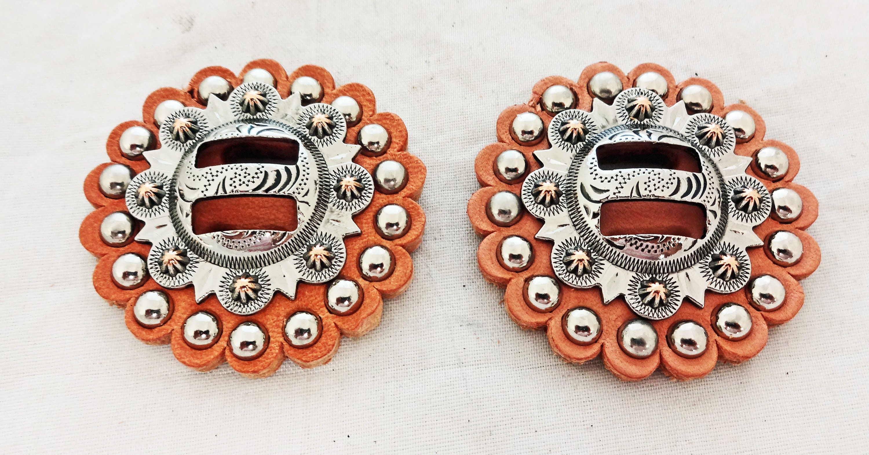 New Pair Slotted Conchos Pico Berry Leather Rosettes Western Etsy