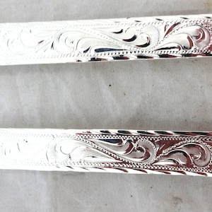 Oklahoma Bars Hansen Western Gear Engraved Silver Plate Headstall Belt Trim Hardware Horse Show Pair Halter