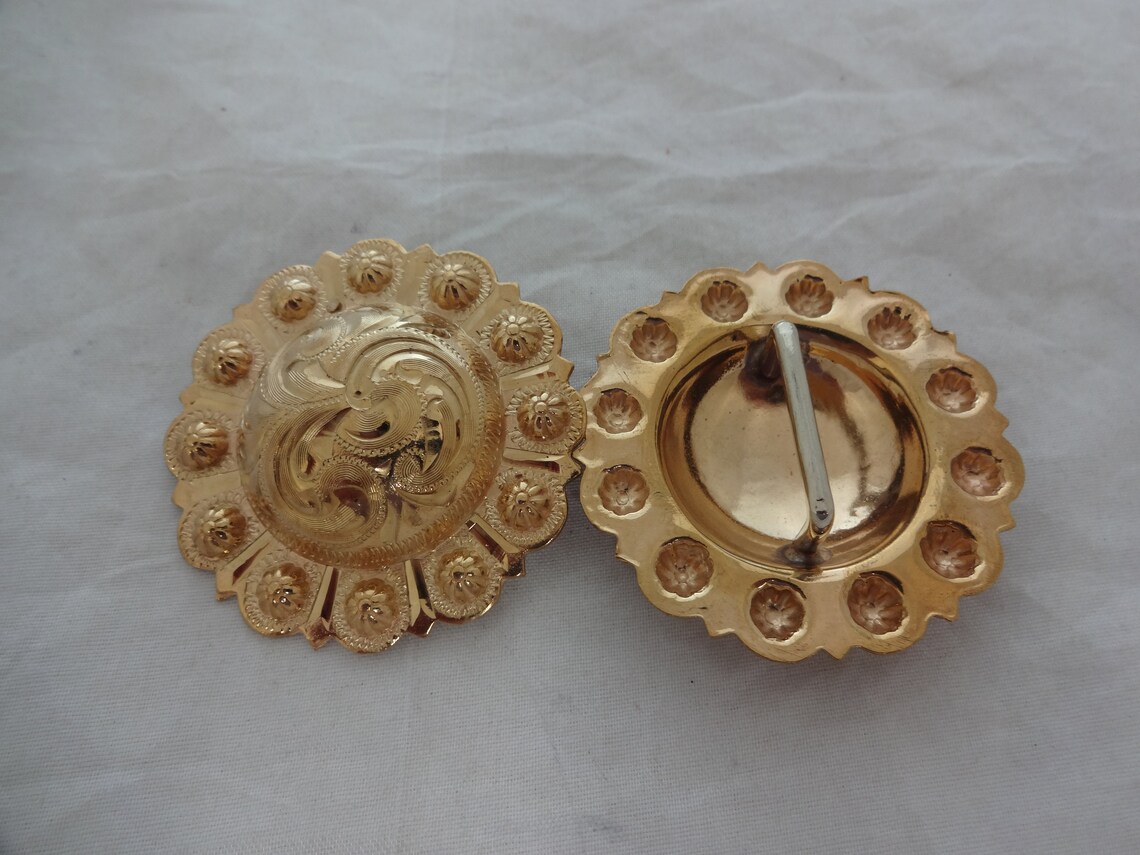 New Pair Engraved Brass Yuma Berry Conchos Hansen Western Etsy