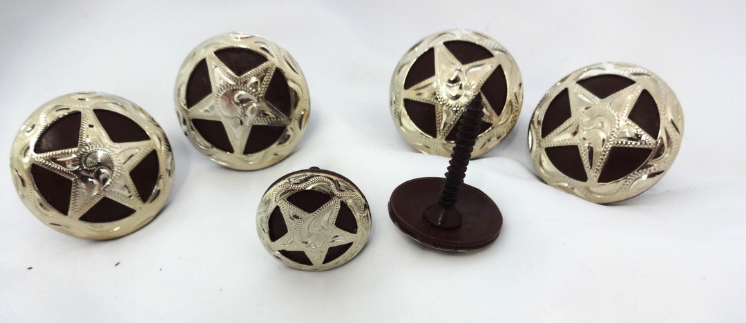 New Set of 6 Conchos Aztec Star Engraved Sterling Silver Plate Hansen ...