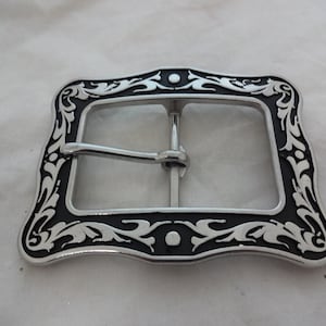 New Jeremiah Watt Square Western Belt Buckle Black Floral Stainless Steel Hardware Horse Tack