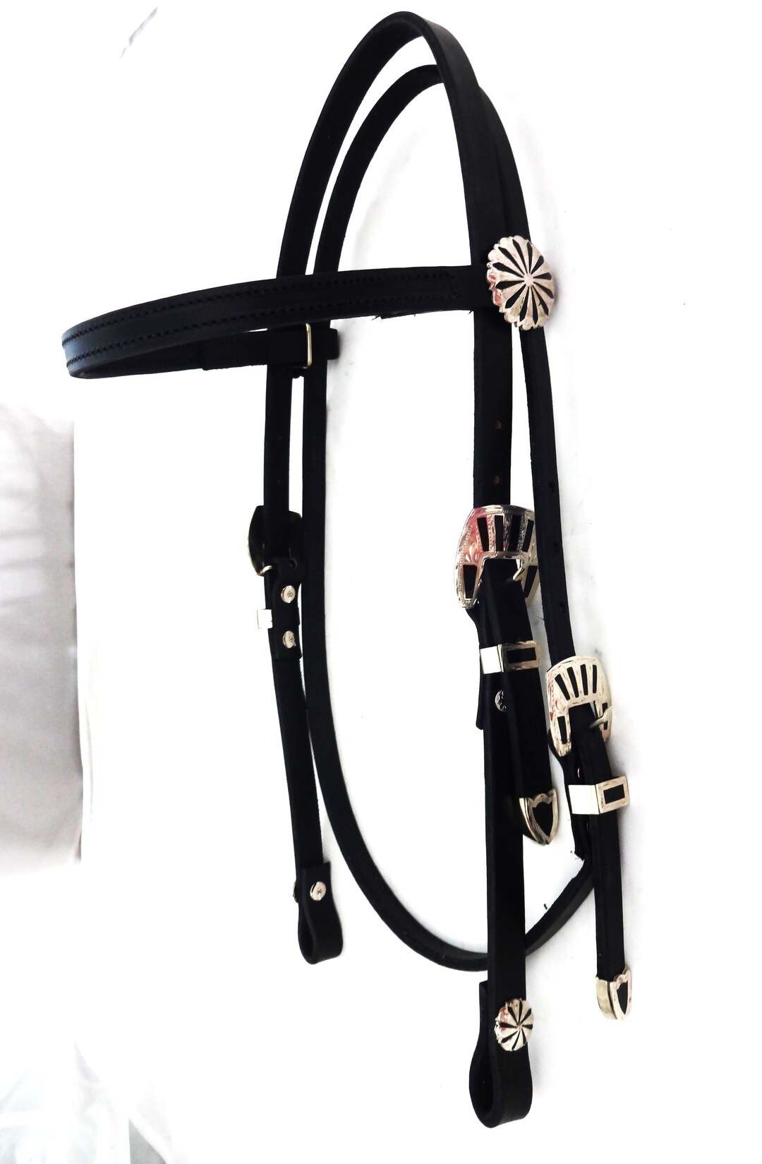 Browband Headstall Black Hermann Oak Harness Leather Pinwheel Sterling ...