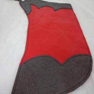 Chap Western Christmas Stocking Embossed Leather  Rodeo Print Concho Sock Cowboy Cowgirl Wine Gift Bag Red Black